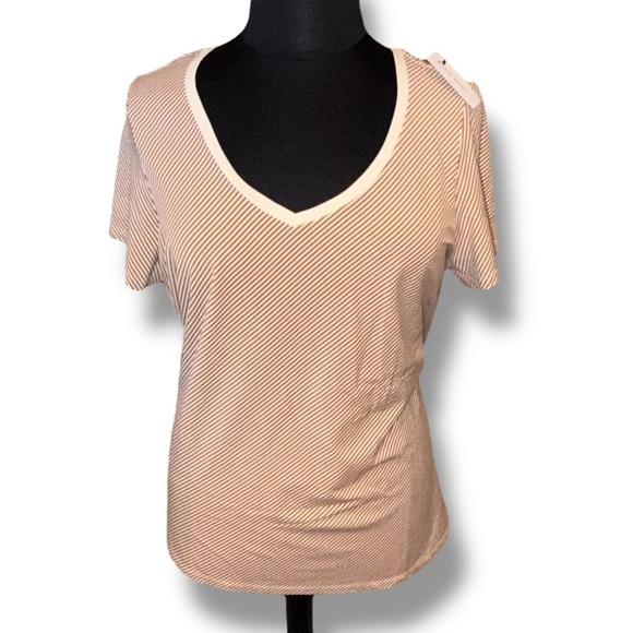 NWT LANE BRYANT Modern Short Sleeve V-Neck Stripe Tee Size - Beige/Tan 18/20 - Picture 4 of 16